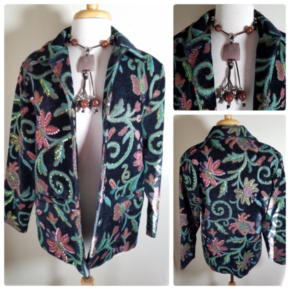 Susan Graver Black Floral Embroidered Jacket - Picture 8 of 8